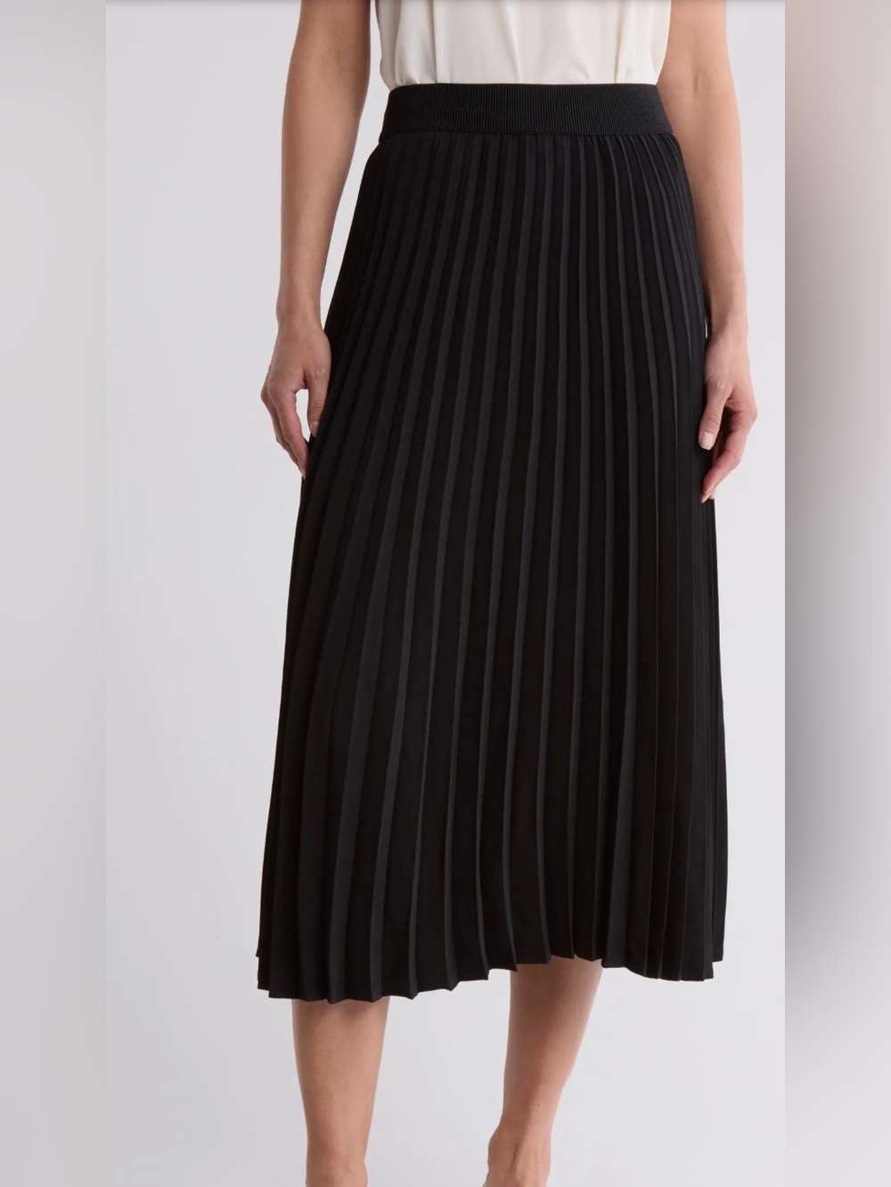 Eileen Fisher Black Pleated Midi Skirt Silk Wool Blend NWT Minimalist Luxury 2X
